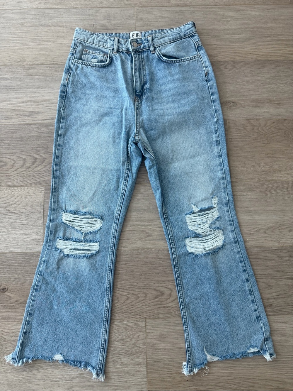 BDG Light Blue Cropped Distressed Flare Jeans